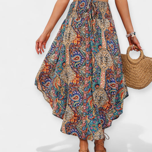 Lucie - Falda midi floral de cintura alta