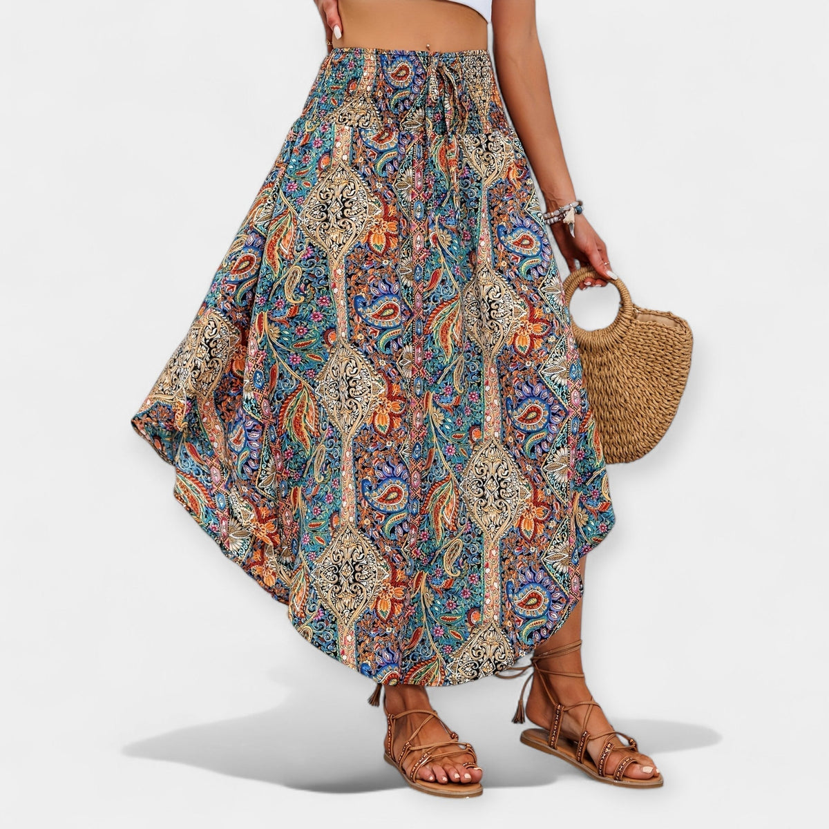 Lucie - Falda midi floral de cintura alta