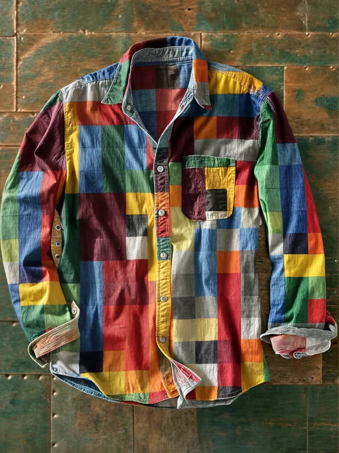 Arco | Camisa patchwork de manga larga multicolor