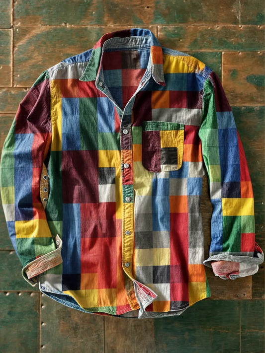 Arco | Camisa patchwork de manga larga multicolor