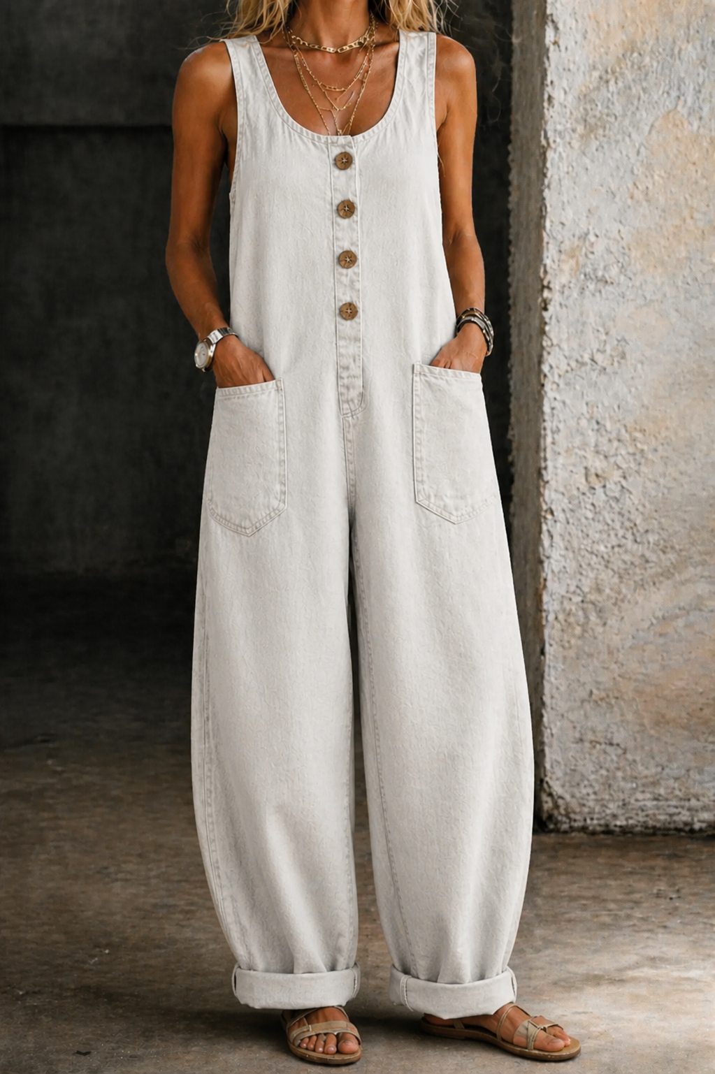 Willy | Peto de denim de algodón lavado con efecto vintage