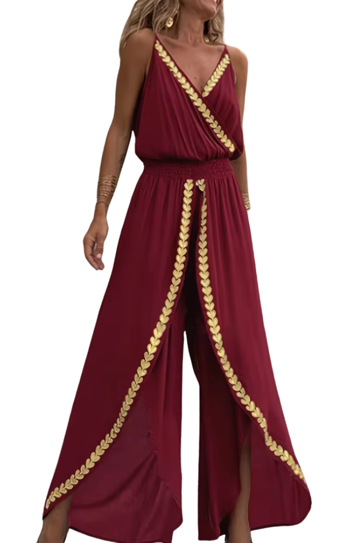 Donatila | Mono Elegante con Abertura Lateral y Detalles Dorados