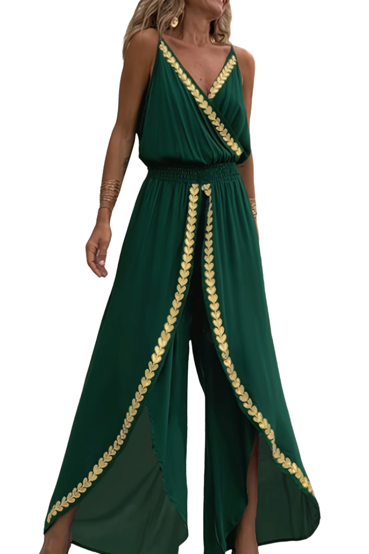 Donatila | Mono Elegante con Abertura Lateral y Detalles Dorados