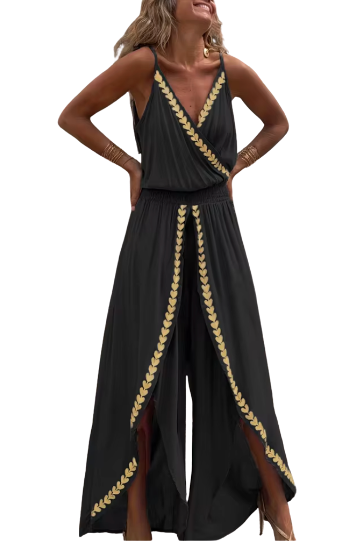 Donatila | Mono Elegante con Abertura Lateral y Detalles Dorados