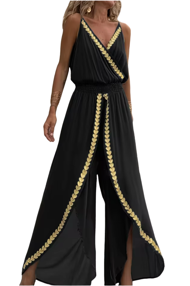 Donatila | Mono Elegante con Abertura Lateral y Detalles Dorados