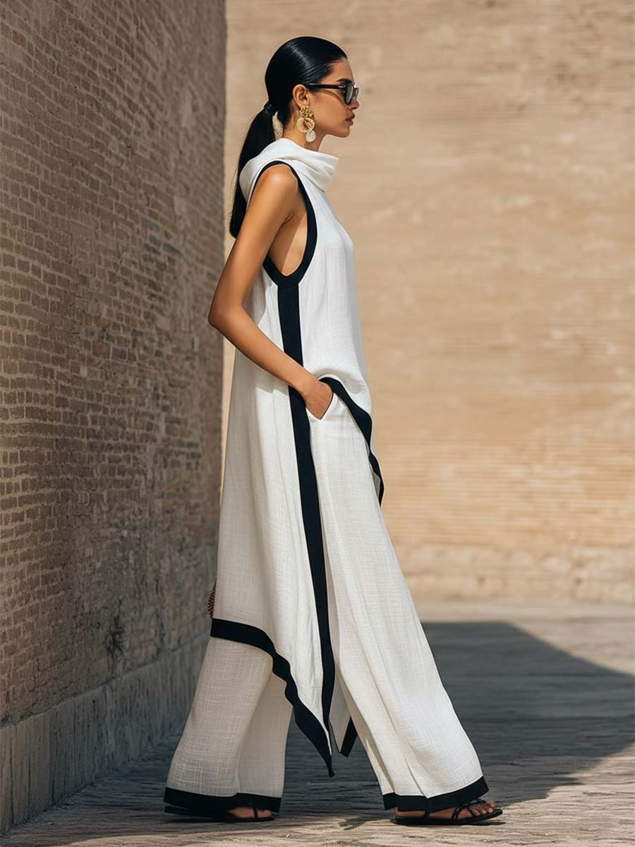 Elegante conjunto de dos piezas: top sin mangas y pantalones de pierna ancha