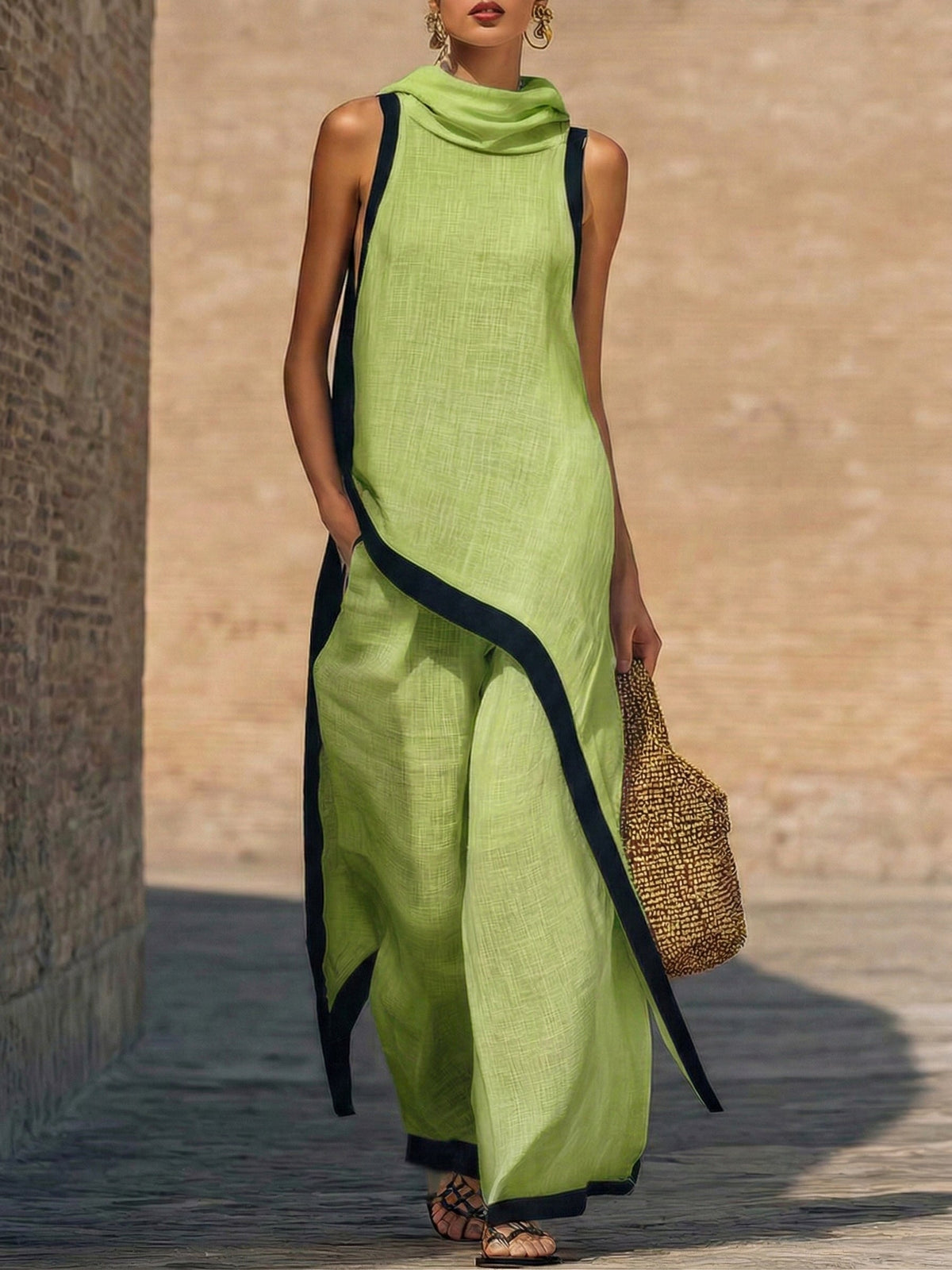 Elegante conjunto de dos piezas: top sin mangas y pantalones de pierna ancha
