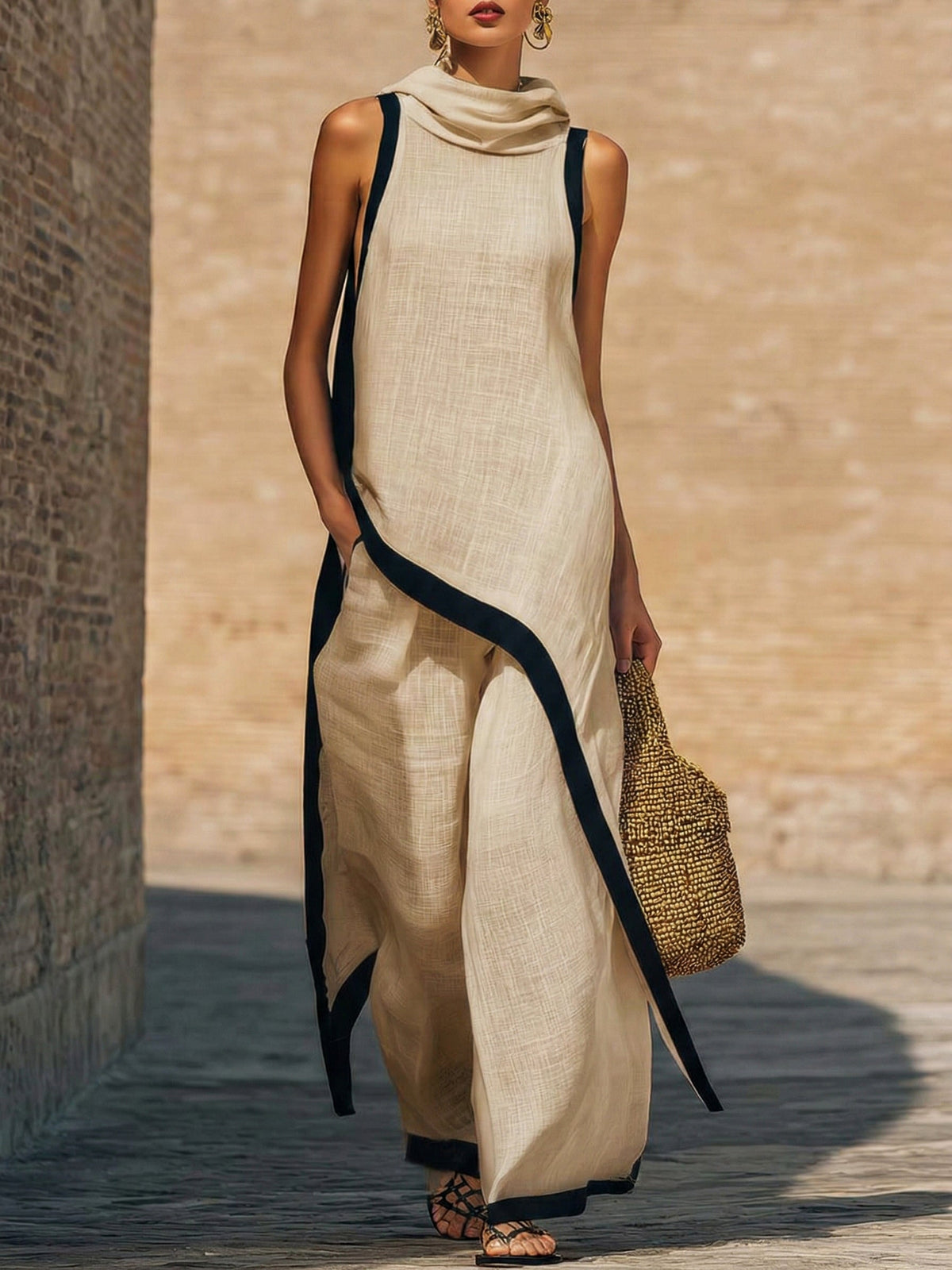 Elegante conjunto de dos piezas: top sin mangas y pantalones de pierna ancha
